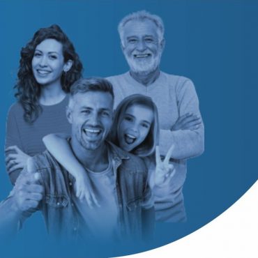 Plakat promujący spis ludności. Na środku postacie rodziny: kobieta, mężczyzna, dziewczynka i straszy mężczyzna.