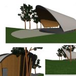 Wizualizacja komputerowa, składająca się z dwóch zdjęć powstania budynku zaplecza sceny na imprezy.