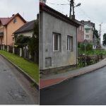 Porównanie dwóch zdjęć. Ulica asfaltowa przed remontem, dziurawa i po remoncie wyłożona nowym asfaltem.
