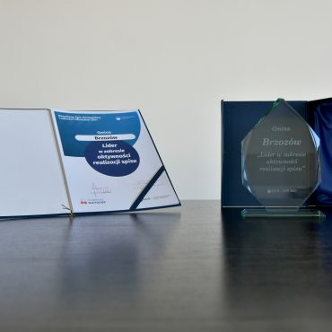 Dyplom oraz kryształowa nagroda znajdująca się na białym tle