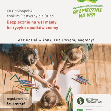Plakat "Bezpiecznie na wsi mamy, bo ryzyko upadków znamy”.