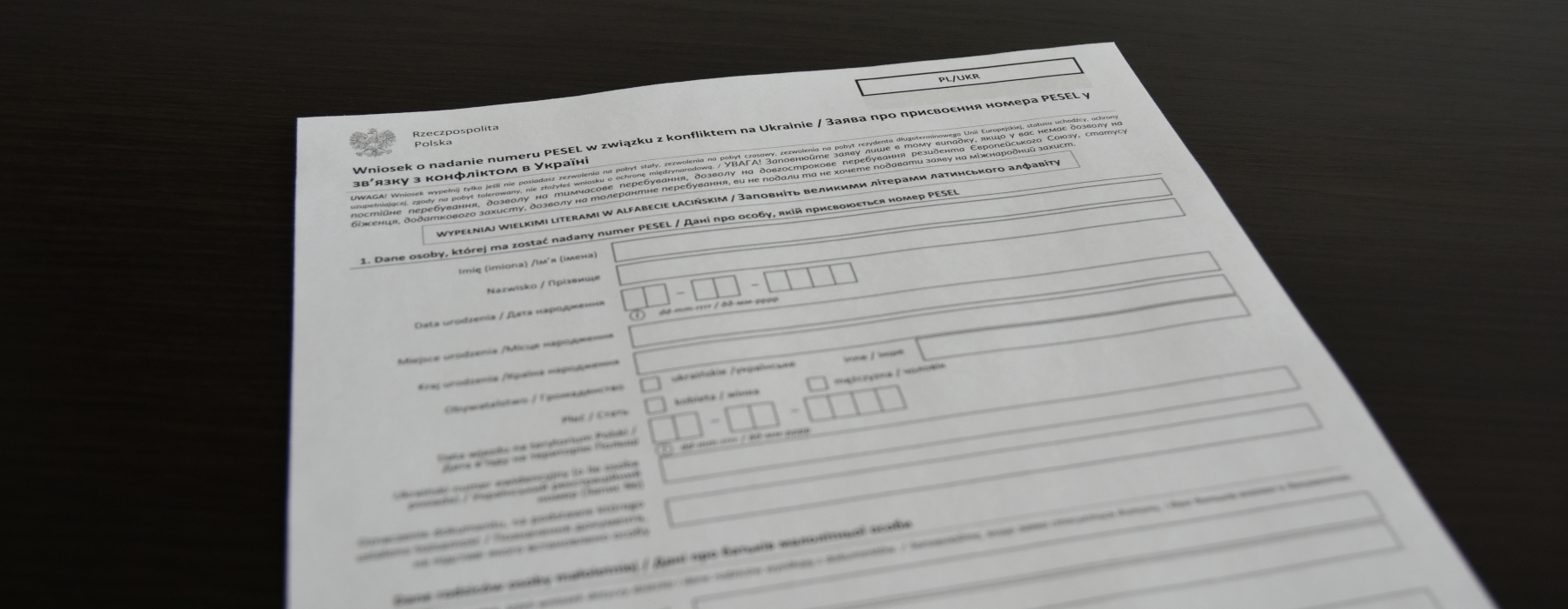 Zdjęcie wniosku o wydanie numeru pesel dla uchodźców z Ukrainy