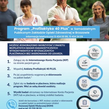 Profilaktyka 40 plus plakat, Informacja telefoniczna 13 4340086, 13 4343409