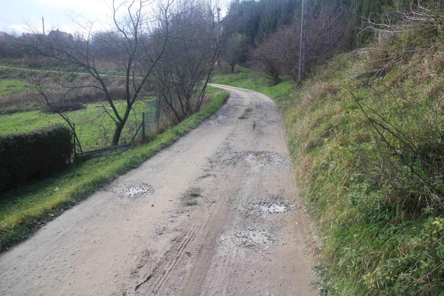 Droga błonista z dziurami między polami.